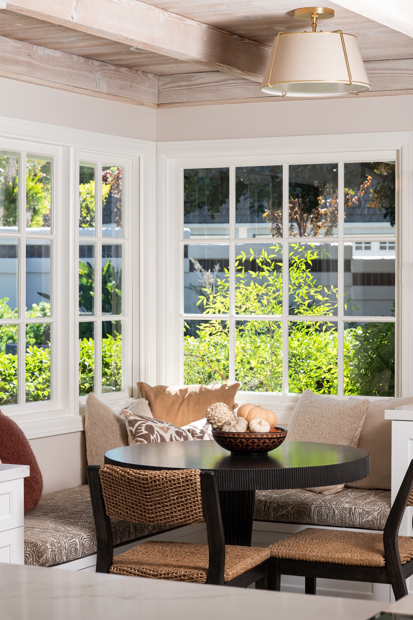 Breakfast nook with garden view in Roswell coastal kitchen